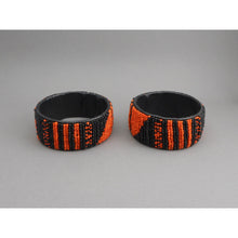 Load image into Gallery viewer, Pair of Vintage Zulu African Maasai Beaded Bracelets - Orange and Black Glass Seed Bead Stacking Bangles - Handmade Ethnic, Tribal, Jewelry