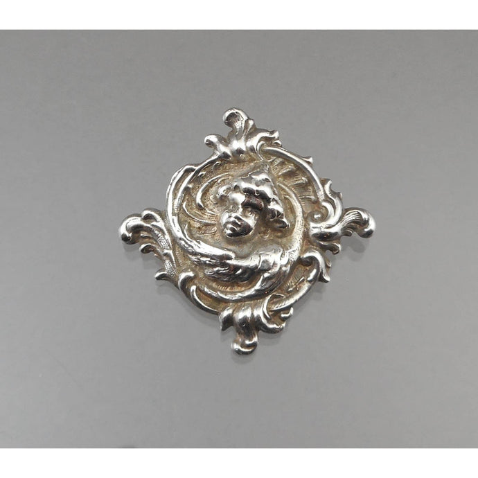 Antique or Vintage Art Nouveau Woman's Head Pin Pendant - Sterling Silver Brooch - Alphonse Mucha Style