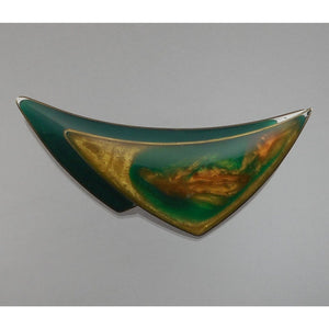 Large Vintage Handmade Modern Artisan Pendant Acrylic Resin Brass Gold Green