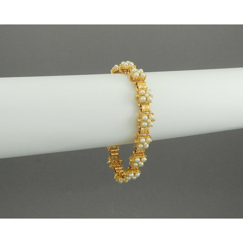 Vintage Victorian Style Gold Tone and Faux Pearl Patterned Link Bracelet