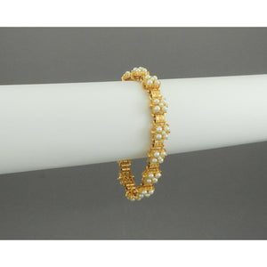 Vintage Victorian Style Gold Tone and Faux Pearl Patterned Link Bracelet