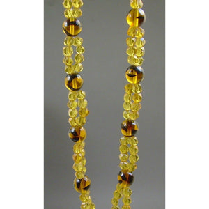 Vintage Czech Art Glass Jewelry Beaded Necklace - Brown, Amber, Gold, Round and Faceted Beads