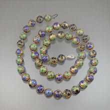 Load image into Gallery viewer, Vintage Cloisonne Enamel Chinese Bead Matinee Length Necklace Gold Green Blue Red Flower