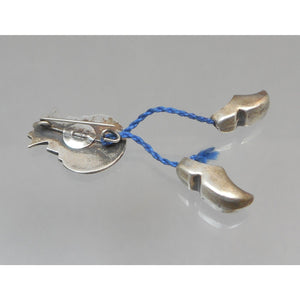 Vintage Volendam Holland Souvenir Pin Silver " Wooden " Shoes Dutch Travel Collectible