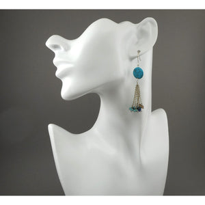 Vintage Stone Nugget Bead Dangle Earrings - Southwestern Style, Silver Tone, Turquoise, Sodalite, Jasper