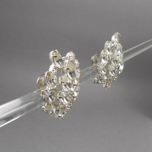Large Vintage 1950s Weiss Rhinestone Clip On Earrings - Signed Designer Costume Jewelry