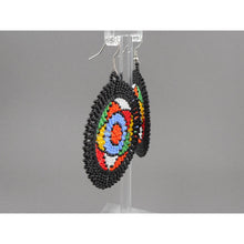 Load image into Gallery viewer, Vintage Kenyan African Maasai Beaded Earrings - Multicolor Glass Seed Bead Star Design Dangle - Handmade Ethnic, Tribal, Jewelry