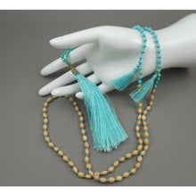 Load image into Gallery viewer, Vintage Amulet Style Fashion Necklace - Tassels and Chinese Coin Replicas - Turquoise, Wood and Glass Beads - Aqua, Blue, Green, Tan, Bronze, Gold