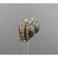 Load image into Gallery viewer, Large Vintage 1950s Clip On Statement Earrings - French Jet (Black Glass) and Rhinestones - Button Style