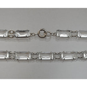 Antique Circa 1920 - 1930 Rock Crystal, Paste Rhinestone and Sterling Silver Necklace Art Deco Era Victorian Revival Style Chain and Pendant