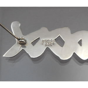 Large Vintage Hugs and Kisses Taxco Mexican Artisan Brooch - Sterling Silver X O Pin - Signed TF-43 - Hand Made in Mexico