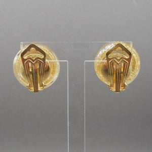 Vintage Mid Century Murano Venetian Glass Earrings - Gold and Silver Foil, Button Style, Clip On - Estate Collection Jewelry