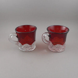 Lot of 4 Antique circa 1900 Souvenir Mugs Ruby Red Flash Pressed Glass Cups