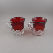 Load image into Gallery viewer, Antique Souvenir Ruby Stain Glass Mini Mug Collection - Lot of 4 Edwardian Etched Red Flash Souvenir Pressed Glass Cups - Chicago, JJC, Luvinia Archer