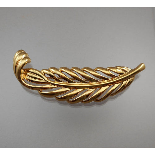 Vintage Napier Feather or Leaf Brooch - Gold Tone Signed Designer Pin, Estate Collection Jewelry - Excellent Condition