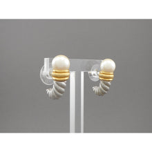 Load image into Gallery viewer, Excellent Vintage Monet Earrings - Faux Pearls, Silver and Gold Tone - Posts for Pierced Ears - Circa 1980 - Signed, Designer, Estate Collection Jewelry