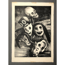Load image into Gallery viewer, Benton Spruance Original Print - Memorial, 1949 - Lithograph, Signed, Limited Edition of 35 - Skulls and Masks, Death Theme