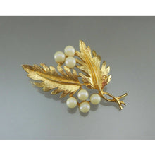 Load image into Gallery viewer, Vintage Dubarry Fifth Ave Brooch Faux Pearl Berry Gold Tone Leaf Signed DFA Pin