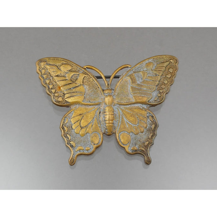 Vintage Victorian Revival Style Stamped Brass Butterfly Brooch - Gold Tone Insect Pin in Excellent Condition - Estate Costume Jewelry Collection, circa 1980
