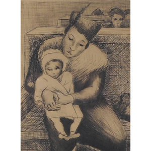 Judith Gutman Quat Original Print - Circa 1935 Signed Etching - Seated Woman and Child