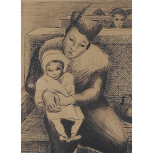 Load image into Gallery viewer, Judith Gutman Quat Original Print - Circa 1935 Signed Etching - Seated Woman and Child