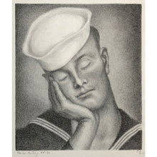 Load image into Gallery viewer, Julius Bloch Original Print - Sailor Resting, 1945 - Lithograph, Signed, Limited Edition of 30 - Portrait of a Man, US Navy - WPA Artist