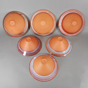 Arne Ase Ceramic Bowls, Set of 6 - Blue Green Pink Glaze, Terra Cotta Color Pottery - Norwegian Artist, Signed ASE