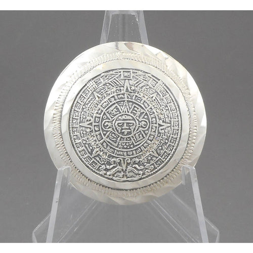 Vintage Taxco Mexican Artisan Brooch / Pendant - Sterling Silver Mayan Calendar Pin - Hand Made in Mexico, Signed EMF, Eagle Mark