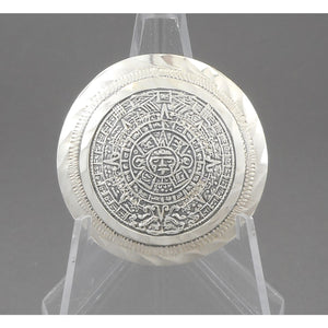Vintage Taxco Mexican Artisan Brooch / Pendant - Sterling Silver Mayan Calendar Pin - Hand Made in Mexico, Signed EMF, Eagle Mark