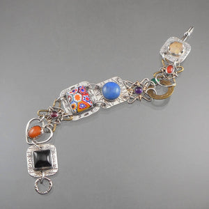 Vintage Angela Duffin Artisan Bracelet - Handmade, American Artist - Sterling Silver, Brass, Glass and Stones