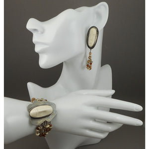 Vintage Candy Caldwell Artisan Crafted Jewelry Set - Bracelet and Earrings - Hand Carved Masks / Faces, Sterling Silver, Beads - Made in Southwestern USA