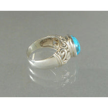 Load image into Gallery viewer, Excellent Vintage Turquoise and Sterling SIlver Unisex Ring - Pierced Band, Bezel Set Gemstone - Southwestern Style Jewelry - Size 7 3/4