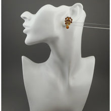 Load image into Gallery viewer, Vintage 1950s Jewelry Set - Faux Topaz Austrian Crystals or Rhinestones, Gold Tone - Flower Bouquet Design Clip On Earrings and Brooch Pin - Mid Century Estate Collection