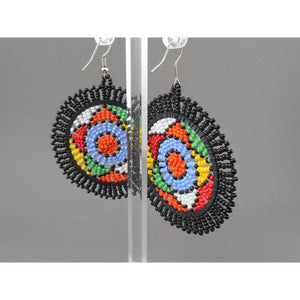 Vintage Kenyan African Maasai Beaded Earrings - Multicolor Glass Seed Bead Star Design Dangle - Handmade Ethnic, Tribal, Jewelry