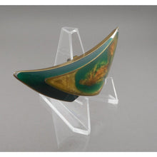 Load image into Gallery viewer, Large Vintage Handmade Modern Artisan Pendant Acrylic Resin Brass Gold Green
