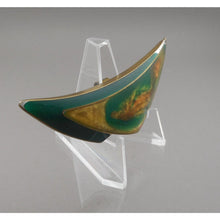 Load image into Gallery viewer, Large Vintage Handmade Modern Artisan Pendant Acrylic Resin Brass Gold Green