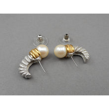 Load image into Gallery viewer, Excellent Vintage Monet Earrings - Faux Pearls, Silver and Gold Tone - Posts for Pierced Ears - Circa 1980 - Signed, Designer, Estate Collection Jewelry