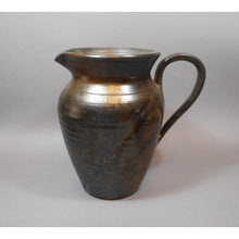 Load image into Gallery viewer, Gudrun Halldorsdottir Ceramic Pitcher, Iceland, 1996 - Hand Thrown Artisan Pottery - Brown, Green Earth Tone and Gunmetal Metallic Glaze