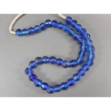 Load image into Gallery viewer, Handmade Matte Cobalt Blue "Sea" Glass Bead Necklace - Tumbled Texture Glass and White Cord - Opera Length, Large Scale, Bold Statement Piece