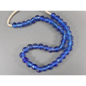 Handmade Matte Cobalt Blue "Sea" Glass Bead Necklace - Tumbled Texture Glass and White Cord - Opera Length, Large Scale, Bold Statement Piece