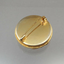 Load image into Gallery viewer, Vintage Italian Glass Micro Mosaic Brooch Pin Gold Tone Black w Flowers Italy