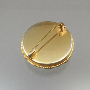 Vintage Italian Glass Micro Mosaic Brooch Pin Gold Tone Black w Flowers Italy