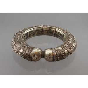 Antique Vintage Moroccan or Middle Eastern Bedouin Silver Bracelet - Large and Heavy Bangle  - Old Handmade Ethnic, Tribal, Jewelry