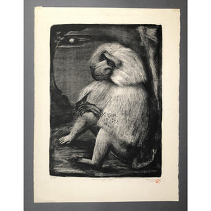 Benton Spruance Original Print - Hamadryas Ape, 1951 - Lithograph, Signed, Limited Edition of 30 - Baboon