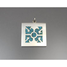 Load image into Gallery viewer, Vintage Taxco Mexican Artisan Turquoise Pendant - Sterling Silver with Inlaid Crushed Stone - Hand Made, Signed JGC with Eagle Mark