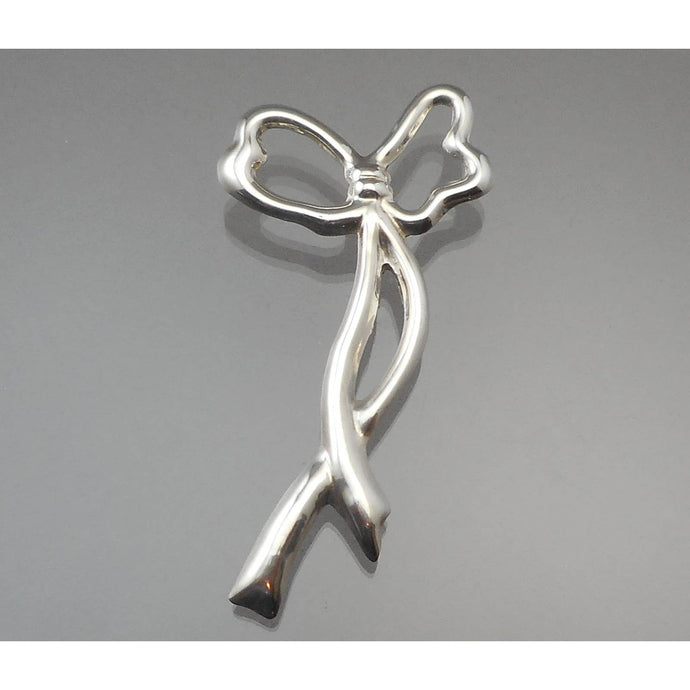 Large Vintage Taxco Mexican Artisan Bow Brooch / Pendant - Sterling Silver Ribbon Pin - Signed TV-53 - Hand Made in Mexico