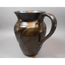 Load image into Gallery viewer, Gudrun Halldorsdottir Ceramic Pitcher, Iceland, 1996 - Hand Thrown Artisan Pottery - Brown, Green Earth Tone and Gunmetal Metallic Glaze