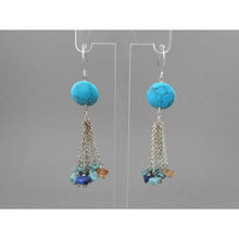 Load image into Gallery viewer, Vintage Stone Nugget Bead Dangle Earrings - Southwestern Style, Silver Tone, Turquoise, Sodalite, Jasper