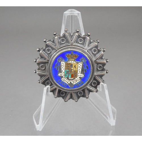 Antique Victorian Era Silver Coin Brooch - Enameled William IV 1836 Half Crown Replica - Sterling or Coin Silver * - Cobalt Blue, White and Green