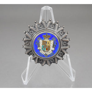 Antique Victorian Era Silver Coin Brooch - Enameled William IV 1836 Half Crown Replica - Sterling or Coin Silver * - Cobalt Blue, White and Green